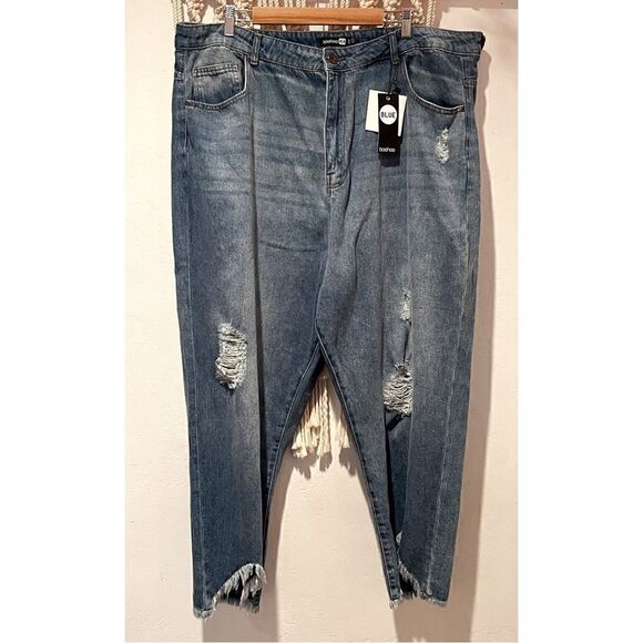 NWT Boohoo Blue Skinny Jeans SZ 20 Raw Shark Bite Hem Med Wash Distressed Grunge - Picture 1 of 9